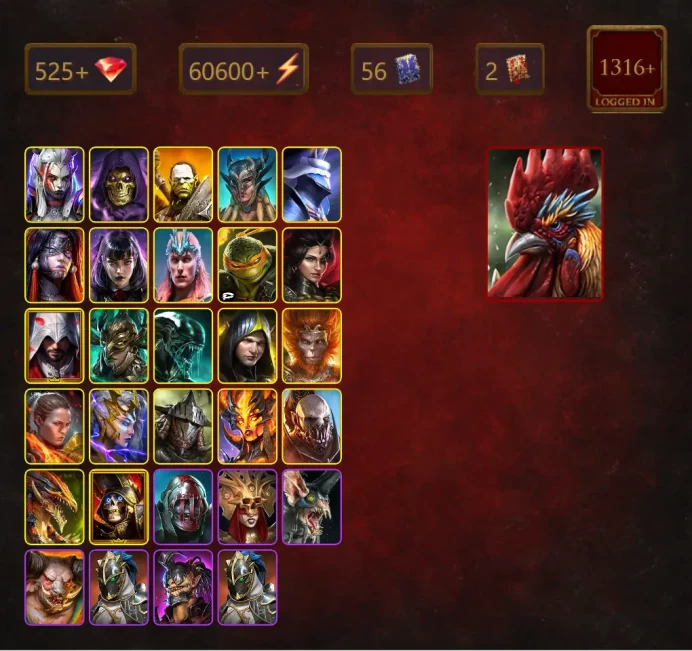 [STARTER]Chaagur+Kyoku+Galleus Bloodcrest+Visix+Skeletor+Artak+Scyl+Black Knight+Alice+Loki+Michelangelo+Adelyn+59Epics