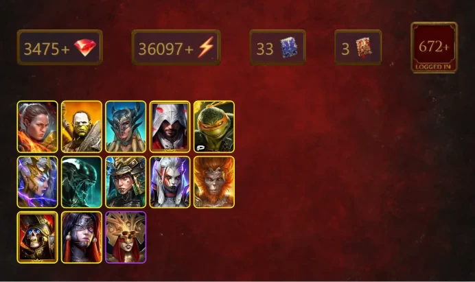 [STARTER]Harima+Kyoku+Ronda+Artak+Scyl+Ezio Auditore+Michelangelo+Deliana+Xenomorph+Visix+Wukong+Deathknight+31Epics