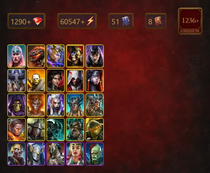 [STARTER]Sulfuryion+Kyoku+Loki+Deliana+Deathknight+Alice+Prince Kymar+Artak+Adelyn+Ezio Auditore+Skeletor+Wukong+Visix+49Epics