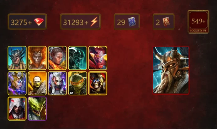 [STARTER]Alaz+Mortu-Macaab+Scyl+Wukong+Ronda+Xenomorph+Deliana+Artak+Visix+Michelangelo+Deathknight+Ezio Auditore+22Epics