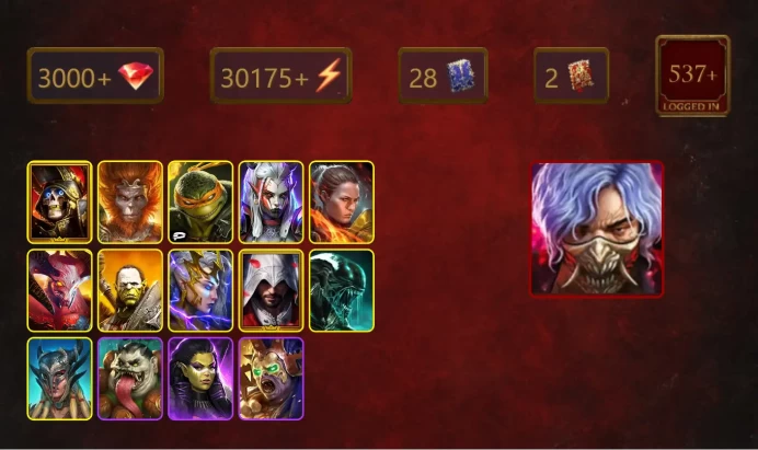 [STARTER]Toshiro+Mortu-Macaab+Deathknight+Wukong+Michelangelo+Visix+Ronda+Artak+Deliana+Ezio Auditore+Xenomorph+Scyl+18Epics