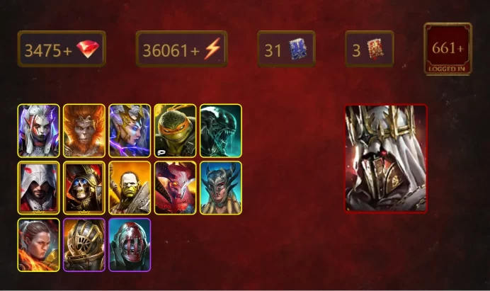 [STARTER]Siegfrund+Mortu-Macaab+Visix+Wukong+Deliana+Michelangelo+Xenomorph+Ezio Auditore+Deathknight+Artak+Scyl+Ronda+28Epics