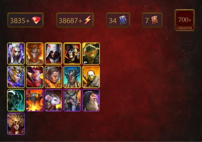 [STARTER]Trunda+Mortu-Macaab+Visix+Wukong+Ezio Auditore+Deathknight+Michelangelo+Deliana+Ronda+Scyl+Artak+Xenomorph+31Epics
