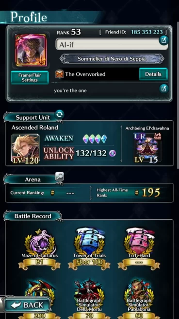 LC102 | Rank 53 - Many Collabs - 13 Max Awaken Units - ARK ( 19 UR - 29 LR - 78 SSR - 23 SR - 26 R ) - 227 Weapon ( 5 8* - 18 7* ) - 112 Armor (
