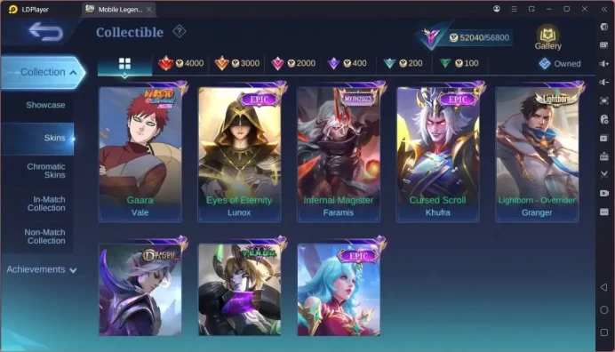 GLOBAL  Hero 132 Skin 255|KOF Karina|CC Natalia|Valentine Claude|Lightborn Granger,Tigreal and etc| Renowned Check SS ML1846B