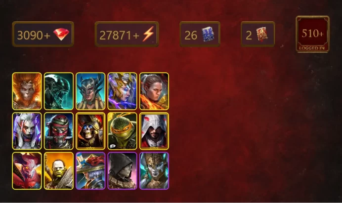 [STARTER]Onryo Ieyasu+Mortu-Macaab+Wukong+Xenomorph+Scyl+Deliana+Ronda+Visix+Deathknight+Michelangelo+Ezio Auditore+22Epics
