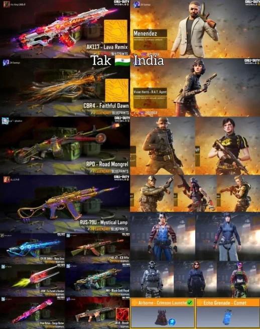 %off% CoD Mobile | Indian 10cp | 1 Mythic | 8 Legend | ak117 lava remix CBR4 Faithful Dawn skin Menendez & Vivian harris Agent