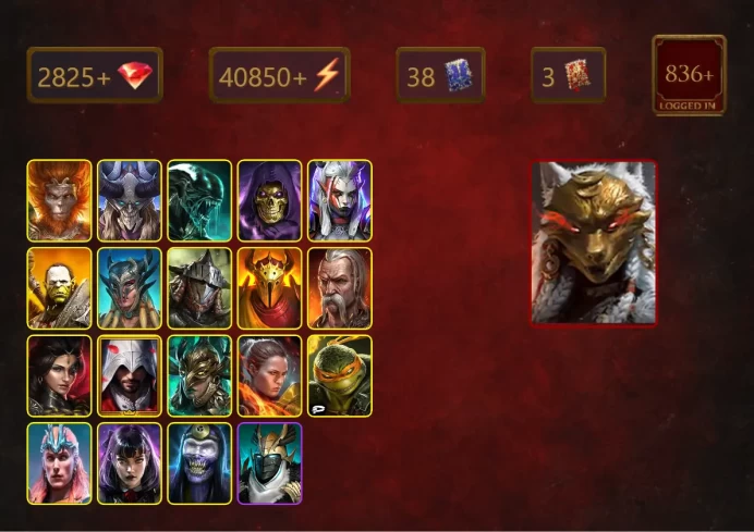[STARTER]Taras+Prince Kymar+Mezomel+Wukong+Xenomorph+Skeletor+Visix+Artak+Scyl+Rathalos+Odin+Lord Champfort+Adelyn+49Epics