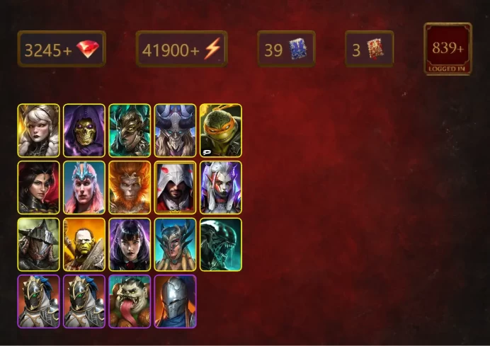 [STARTER]Senna Amberheart+Prince Kymar+Skeletor+Leminisi the Gold-Wing+Michelangelo+Adelyn+Loki+Wukong+Ezio Auditore+39Epics