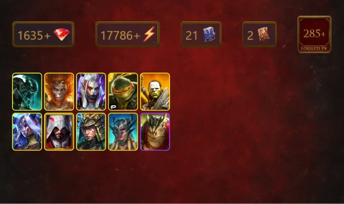 [STARTER]Harima+Riho+Xenomorph+Wukong+Visix+Michelangelo+Artak+Ezio Auditore+Scyl+High Khatun+Shaman+Dark Athel+Adriel+11Epics