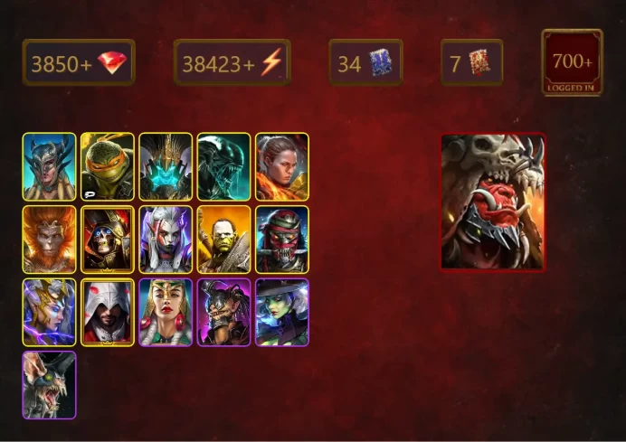 [STARTER]Ash'nar Dragonsoul+Onryo Ieyasu+Scyl+Michelangelo+Bystophus+Xenomorph+Ronda+Wukong+Deathknight+Visix+Artak+33Epics