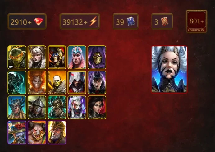 [STARTER]Queen Krixia+Senna Amberheart+Michelangelo+Deathknight+Loki+Skeletor+Xenomorph+Wukong+Artak+Rotos+Ezio Auditore+41Epics