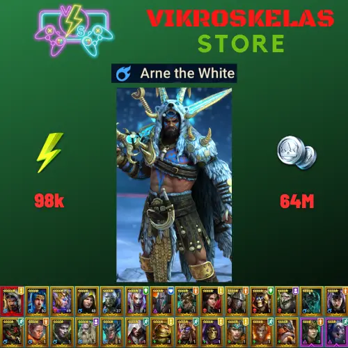 Starter with Mythical - Arne : 98k energy / 64 mln coins / Elva, Brogni, Angar, Arix, Ninja + 20 Login Legendaries / Geomancer