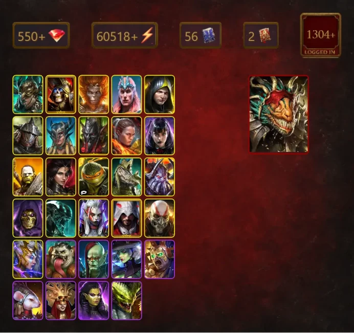 [STARTER]Lazarius+Pheidi Tealcrest+Leminisi the Gold-Wing+Deathknight+Wukong+Loki+Aleksandr+Rathalos+Scyl+Nari The Lucky+58Epics