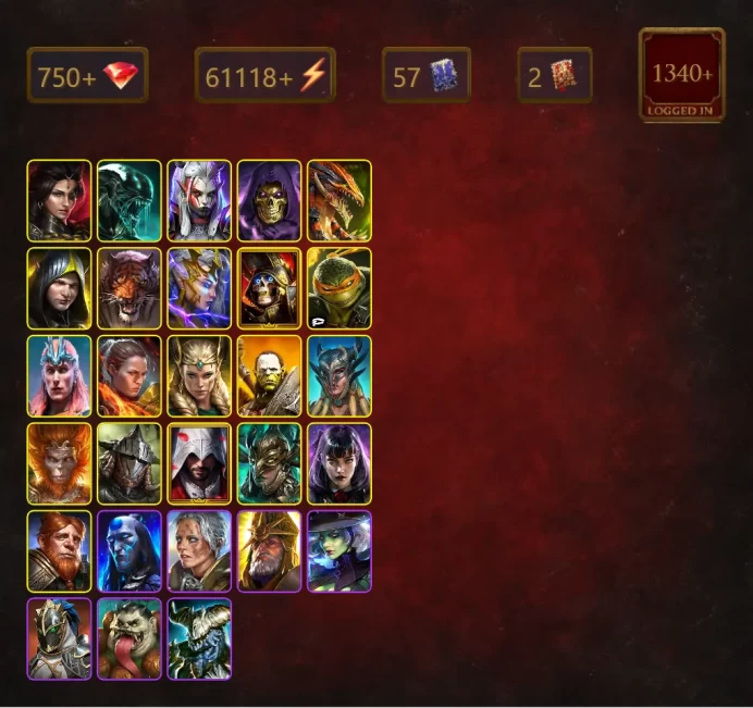 [STARTER]Chaagur+Gnut+Adelyn+Xenomorph+Visix+Skeletor+Aleksandr+Ragash+Deliana+Mountain King+Gaius+Deathknight+60Epics