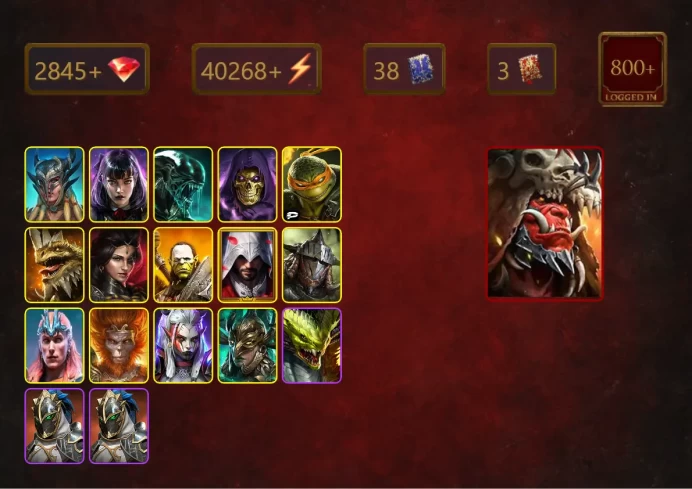 [STARTER]Ash'nar Dragonsoul+Legate Teox+Scyl+Alice+Xenomorph+Skeletor+Michelangelo+Adelyn+Artak+Ezio Auditore+Rathalos+34Epics