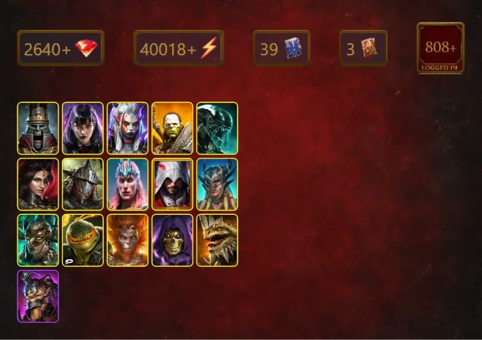 [STARTER]Georgid+Legate Teox+Alice+Visix+Artak+Xenomorph+Adelyn+Rathalos+Loki+Ezio Auditore+Scyl+Leminisi the Gold-Wing+31Epics