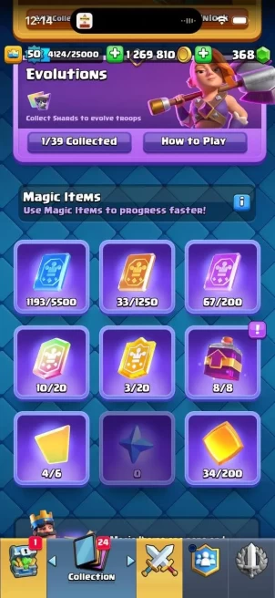 CR380//Arena 23 Level 50 Trophies 9000 Cards 121 Legendary Cards 19 Deck with Hog 2 Heroes 1 Evolution 1.2M Coins 29 Emotes Tag #LPUPUVV0