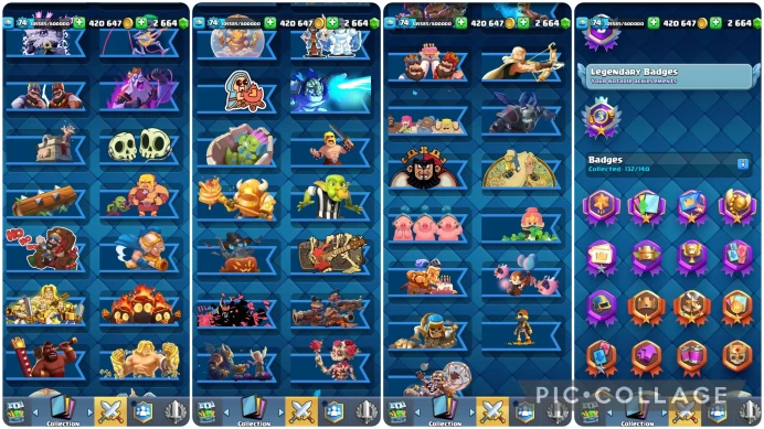 CR384//Arena 29 Level 74 12000 Trophies 121 Cards 21 Legendary Cards 22 EVO 104 EM 2.5K GEMS 20 SKINS FULL 16 LVL DECK AND MERGE TACTICS
