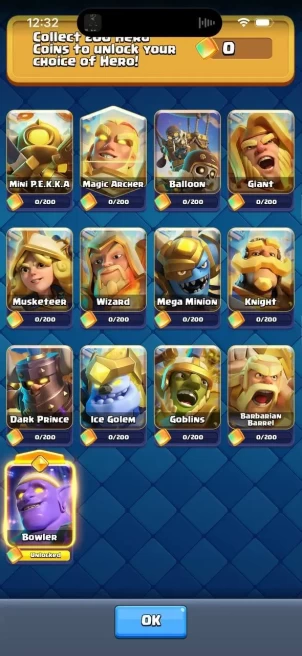 CR387//Arena 20 Level 39 7800 Trophies 117 Cards 20 Legendary Cards Name Change Yes 1 Hero 5 Evolutions 26 Emotes 1000 Gems 300000 Gold