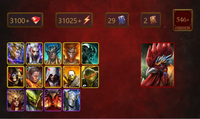 [STARTER]Galleus Bloodcrest+Trunda+Deliana+Visix+Scyl+Wukong+Xenomorph+Deathknight+Ronda+Ezio Auditore+Artak+26Epics