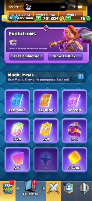CR388//Arena 18 Level 38 8000 Trophies 121 Cards 19 Legendary Cards Re-link 8k 2 Heroes 7 Evolutions 49 Emotes TAG #V20P90UCU 76 Gems 700k Gold