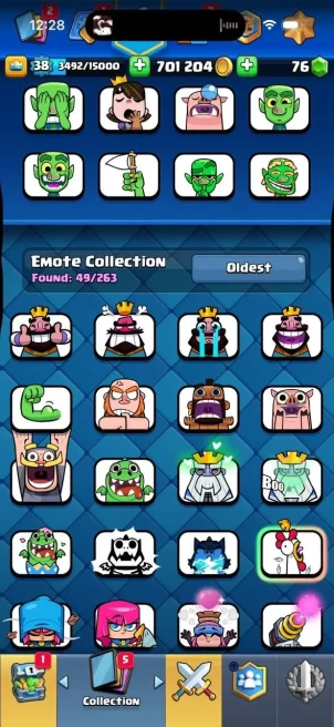 CR388//Arena 18 Level 38 8000 Trophies 121 Cards 19 Legendary Cards Re-link 8k 2 Heroes 7 Evolutions 49 Emotes TAG #V20P90UCU 76 Gems 700k Gold
