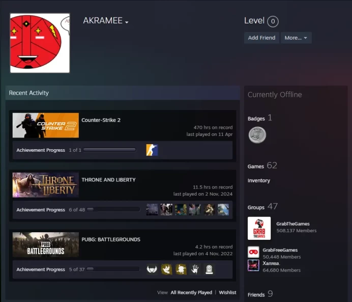 Steam Paid games 62 Game-CS2 Prime 470 hours+4Medals(2019 Service Medal/5Y/Loyalty Badge/Global Offensive Badge)