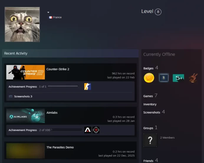 CS2 Prime 964 hours+5Medals(2018-2025 Service Medal/5Y/Loyalty Badge/Global Offensive Badge)