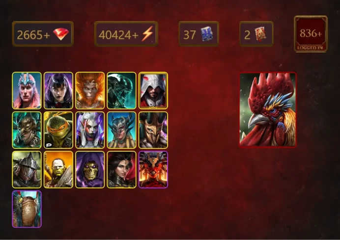 [STARTER]Galleus Bloodcrest+Acrizia+Loki+Alice+Wukong+Xenomorph+Ezio Auditore+Leminisi the Gold-Wing+Michelangelo+Visix+40Epics