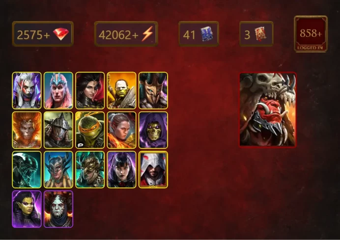 [STARTER]Ash'nar Dragonsoul+Acrizia+Cupidus+Visix+Loki+Adelyn+Artak+Wukong+Rathalos+Michelangelo+Ronda+Skeletor+45Epics
