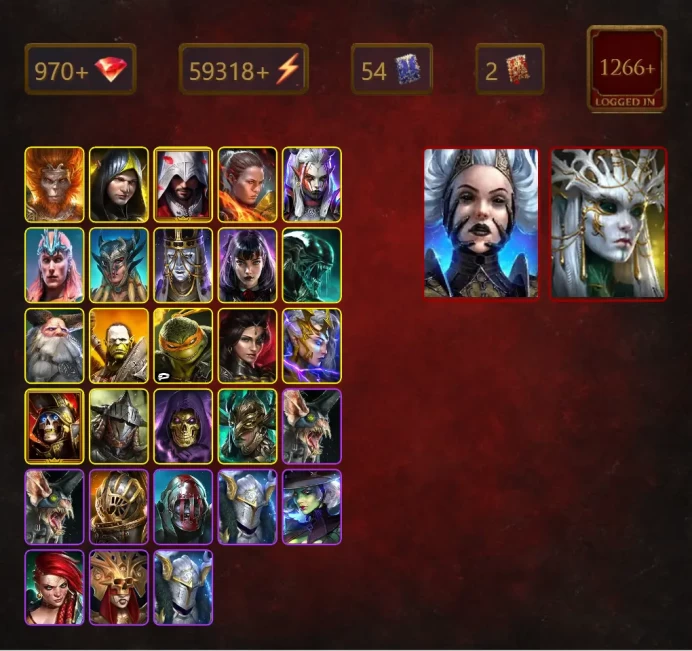 [STARTER][Double Mythical]+Queen Krixia+Ankora+Arbais+Wythir+Wukong+Aleksandr+Ezio Auditore+Ronda+Visix+Loki+Scyl+Alice+57Epics