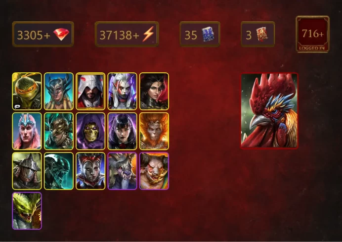 [STARTER]Galleus Bloodcrest+Queen of Hearts+Michelangelo+Scyl+Ezio Auditore+Visix+Adelyn+Loki+Leminisi the Gold-Wing+39Epics