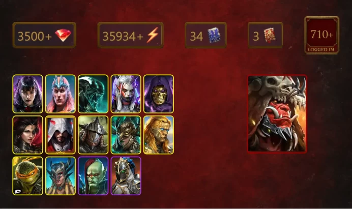[STARTER]Ash'nar Dragonsoul+Cardiel+Alice+Loki+Xenomorph+Visix+Skeletor+Adelyn+Ezio Auditore+Rathalos+31Epics