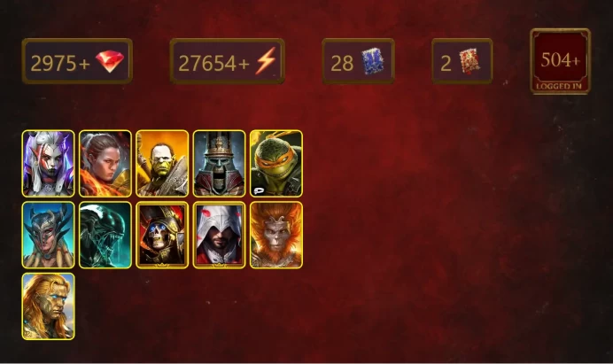 [STARTER]Georgid+Cardiel+Visix+Ronda+Artak+Michelangelo+Scyl+Xenomorph+Deathknight+Ezio Auditore+Wukong+Dark Athel+Gory+21Epics