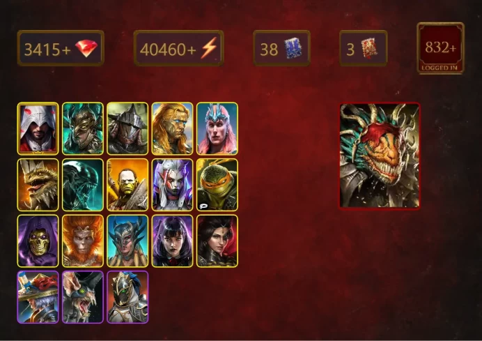 [STARTER]Legate Teox+Cardiel+Lazarius+Ezio Auditore+Leminisi the Gold-Wing+Rathalos+Loki+Xenomorph+Artak+Visix+46Epics
