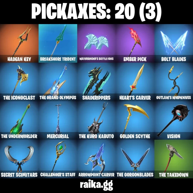 11 skins | Immortal Form | Zeus | Poseidon | Black Widow | Red | Red | Blazing Fire Cerberus | Balanced | Artemis | A2960