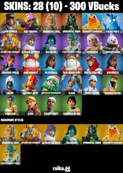28 skins | Lina Scorch | Vivi Chroma | Immortal Zeus | Immortal Form | Magmatic Poseidon | Polar Peely | A3161
