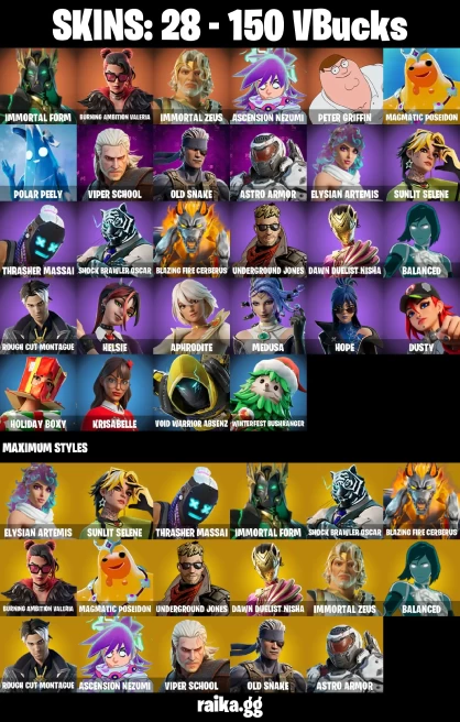 28 skins | Peter Griffin | Immortal Form | Burning Ambition Valeria | Immortal Zeus | Ascension Nezumi | A3207