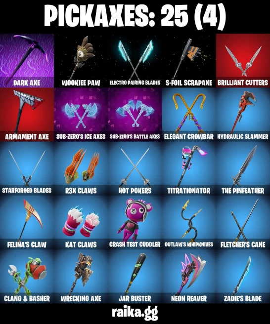 24 skins | Andromeda | Dark Red Knight | Dark Jonesy | Dark Wild Card | First Order Stormtrooper | Bi-Han | A3241