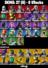 27 skins | Clone Trooper | Pandora's Armor Doom | Camo War Machine | Dark Gwenpool | Black Queen | Black Panther (Shuri) | A3432