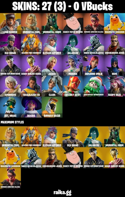 27 skins | Lina Scorch | Immortal Zeus | Immortal Form | Fancy Peter Griffin | Burning Ambition Valeria | A3443