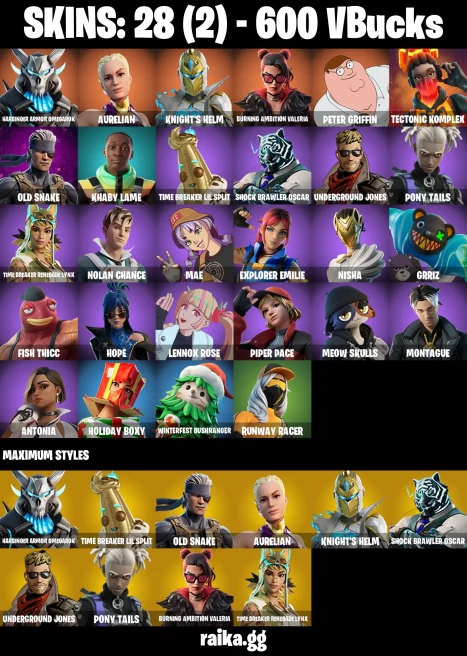 28 skins | Peter Griffin | Harbinger Armor Omegarok | Aurelian | Knight's Helm | Burning Ambition Valeria | A3444