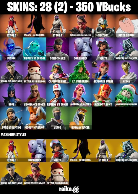 28 skins | Peter Griffin | Take The Elf | STAGE 5 | Stage 4 - NO PONYTAIL | Stage 4 | Burning Ambition Valeria | A3445