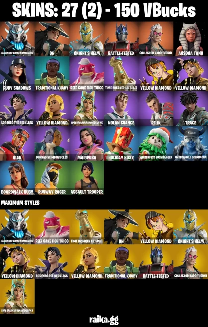 27 skins | Harbinger Armor Omegarok | On | Knight's Helm | Battle-Tested | Collector Kado Thorne | Ahsoka Tano | A3451