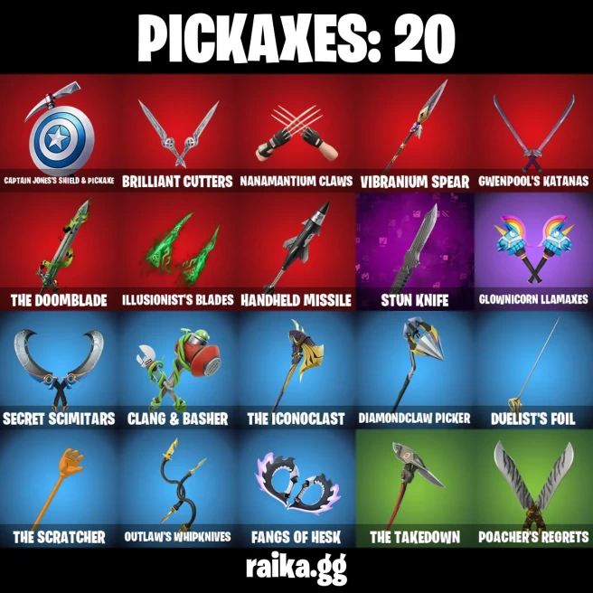 21 skins | Peter Griffin | Black Panther (Shuri) | Black Queen | Mysterio | Peelverine | Gwenpool | Doom | Captain Jones | A3655