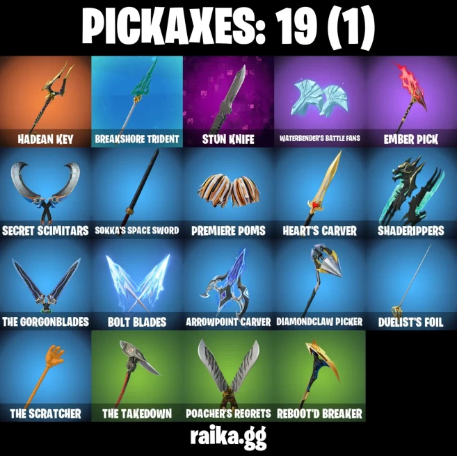 18 skins | Fancy Peter Griffin | Burning Ambition Valeria | Zeus | Poseidon | Old Snake | Underground Jones | A3720