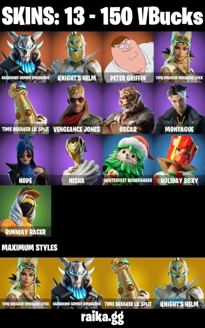 13 skins | Peter Griffin | Harbinger Armor Omegarok | Knight's Helm | Time Breaker Renegade Lynx | A3878
