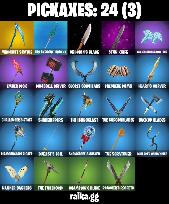 18 skins | Fancy Peter Griffin | Burning Ambition Valeria | Poseidon | Obi-Wan Kenobi | Old Snake | Underground Jones | A3894