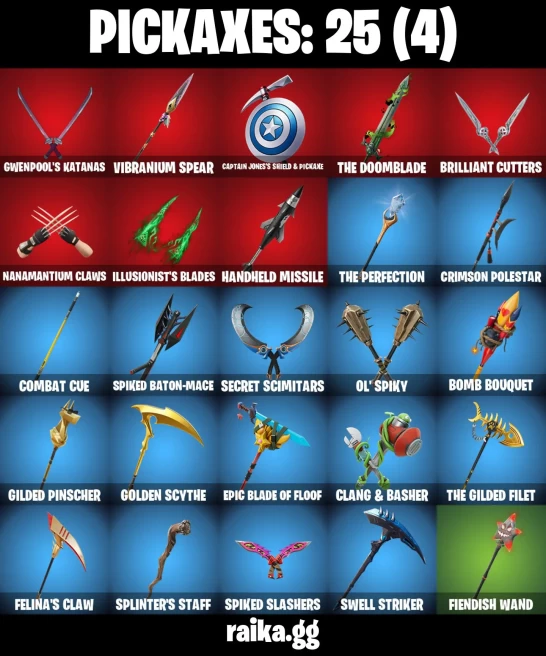 18 skins | Black Panther (Shuri) | Camo War Machine | Illusory Mysterio | Classic Peelverine | Black Queen | Gwenpool | A3914